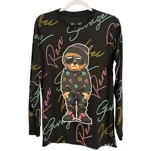 OG Hustle Retro Hip‎ Hop Bear Rare Savage Vibes Long Sleeve Men's Small T Shirt
